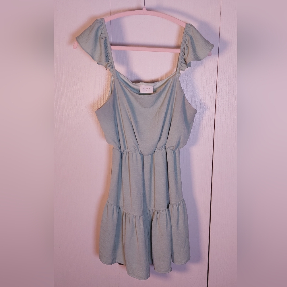 Everly Green Baby Doll Sundress Size Large Lined Ruffle Tiered Skirt Mini Boho - Picture 5 of 10